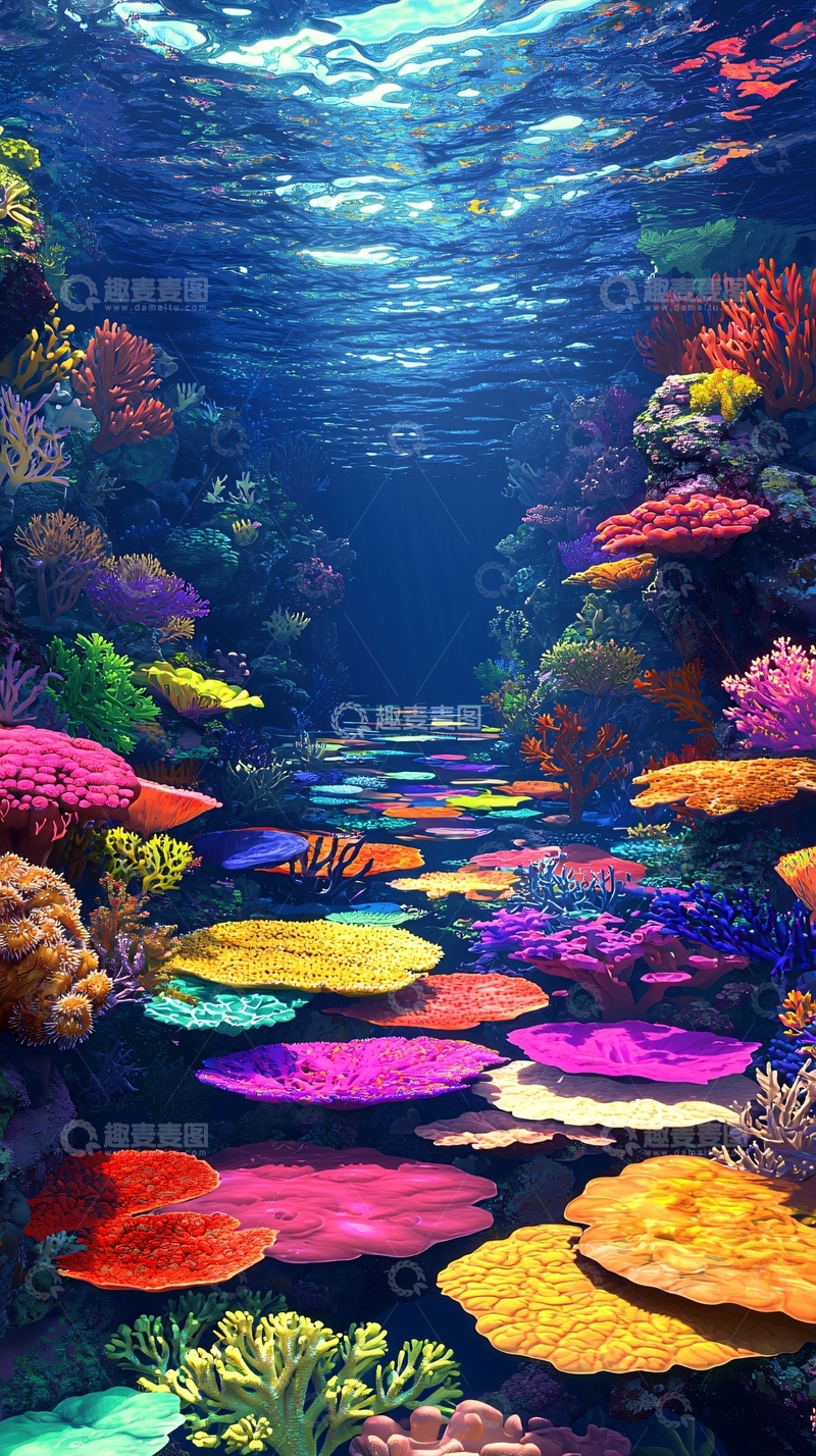 高清大图下载【趣麦麦图】海底的彩色珊瑚礁