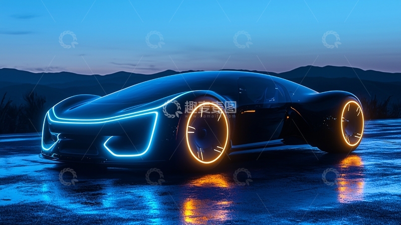 高清大图下载【趣麦麦图】未来感汽车蓝色霓虹灯