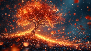 璀璨光芒下的树木