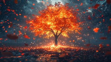 发光的橙色树在暗夜