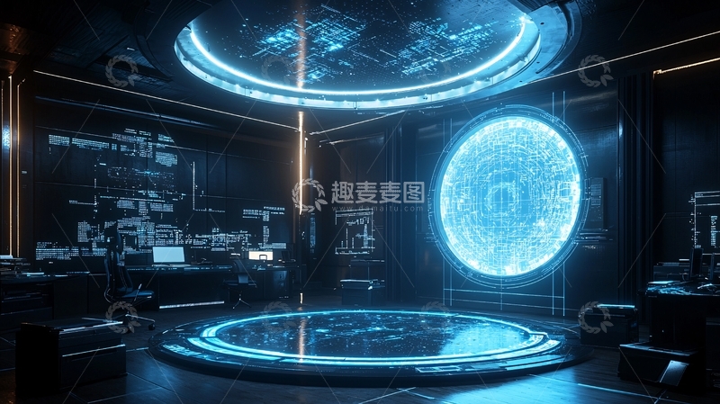 高清大图下载【趣麦麦图】未来科技感控制室场景