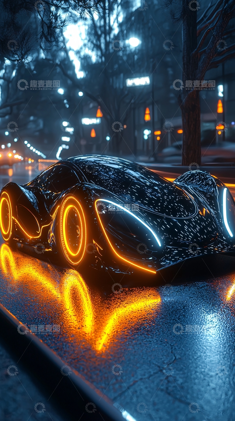 高清大图下载【趣麦麦图】未来感汽车霓虹夜景