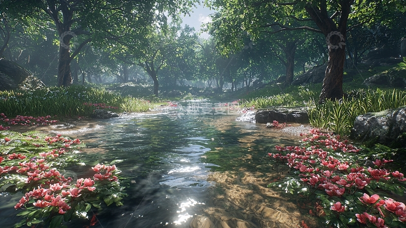 高清大图下载【趣麦麦图】森林中的小溪流水