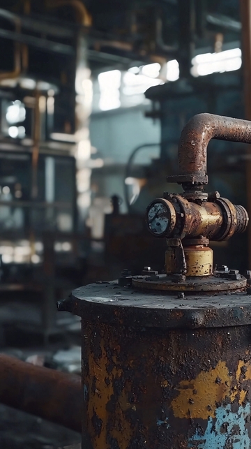 老旧工厂锈蚀管道特写