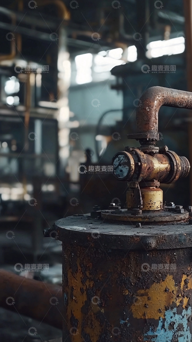 高清大图下载【趣麦麦图】-老旧工厂锈蚀管道特写