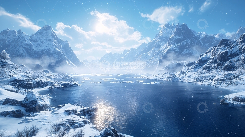 高清大图下载【趣麦麦图】冰雪覆盖的山脉和湖泊