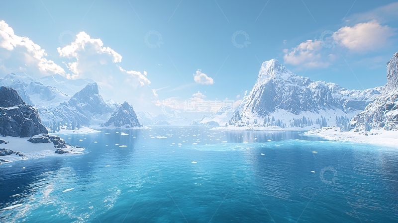 高清大图下载【趣麦麦图】冰雪覆盖的山脉湖泊