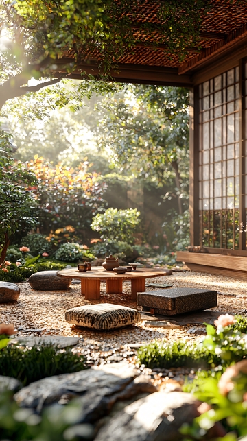 日式庭院茶室一角