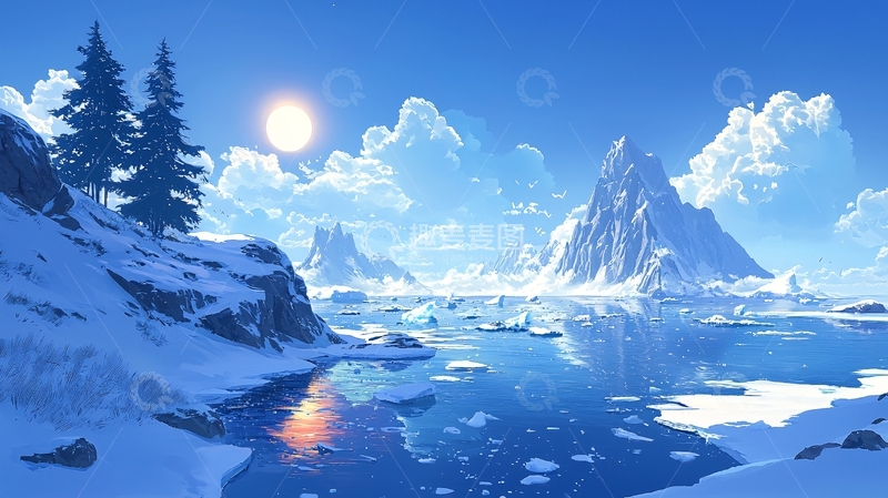 高清大图下载【趣麦麦图】冰雪覆盖的湖泊山脉