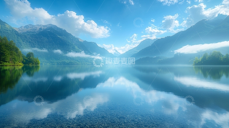 高清大图下载【趣麦麦图】宁静湖面山景倒影