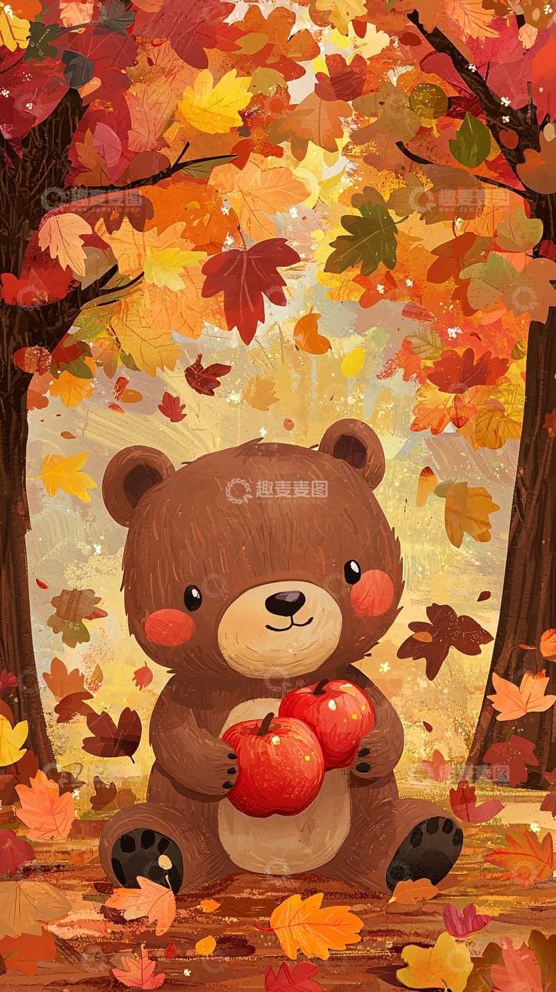 高清大图下载【趣麦麦图】秋天小熊