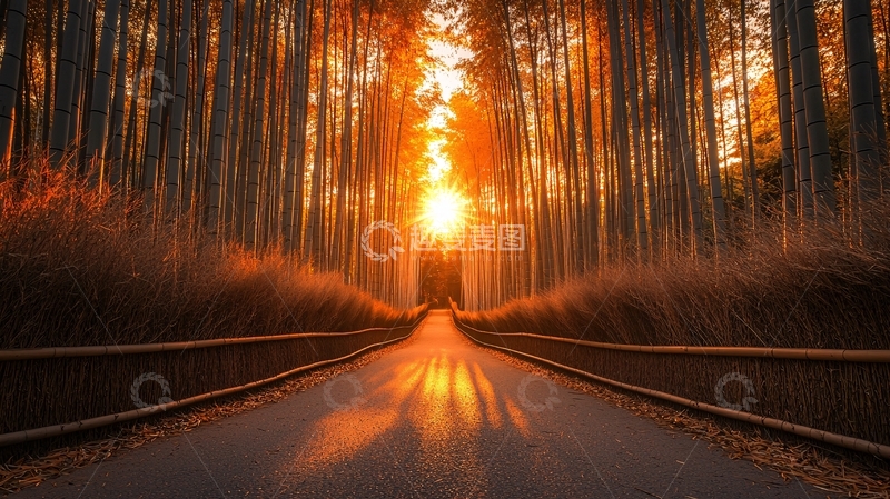 高清大图下载【趣麦麦图】阳光穿透树林的道路