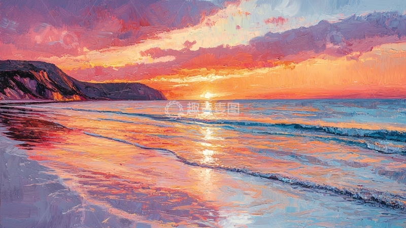 高清大图下载【趣麦麦图】海边日落云霞满天