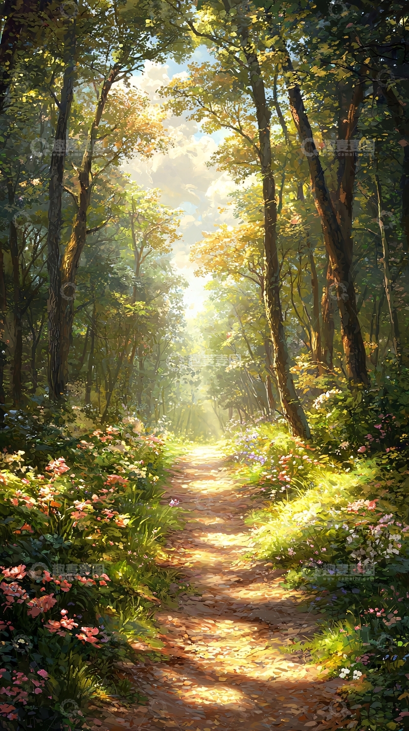 高清大图下载【趣麦麦图】阳光穿过森林小路