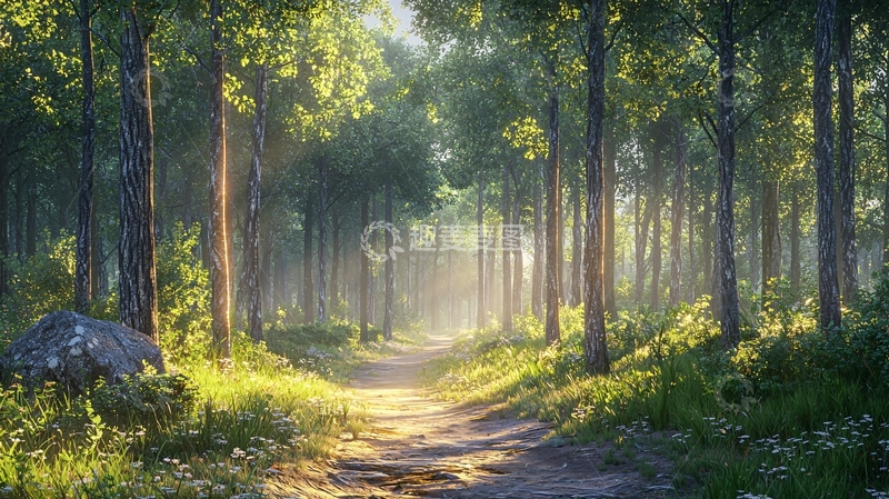 高清大图下载【趣麦麦图】森林小路阳光明媚