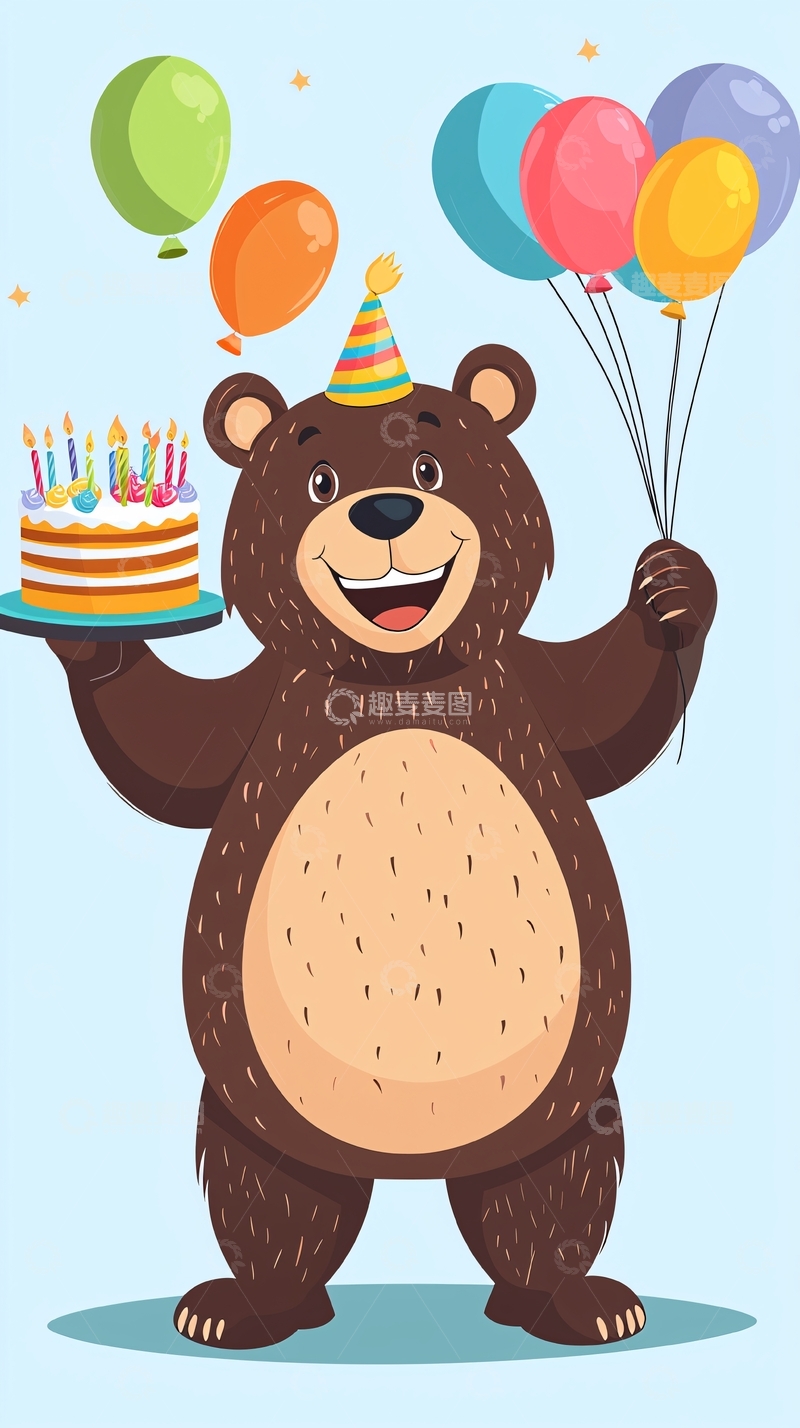 高清大图下载【趣麦麦图】卡通生日熊