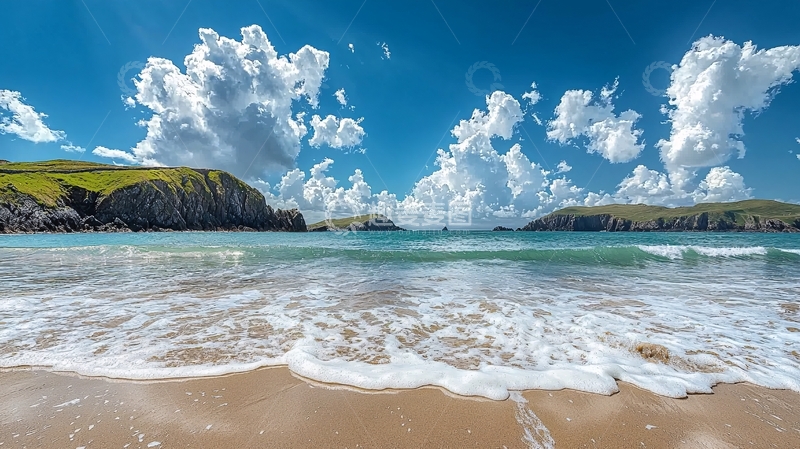 高清大图下载【趣麦麦图】阳光沙滩海浪白云风景