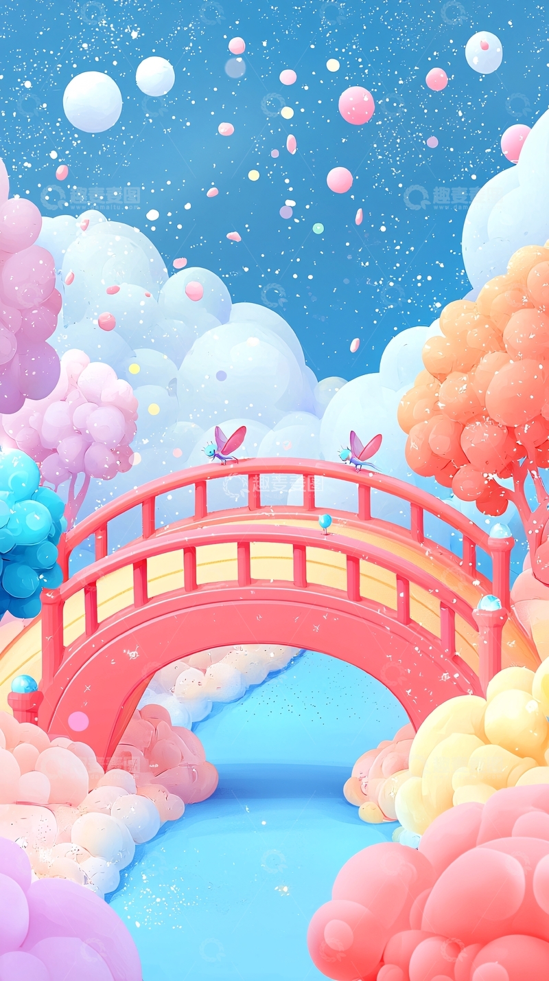 高清大图下载【趣麦麦图】粉色桥梁梦幻场景