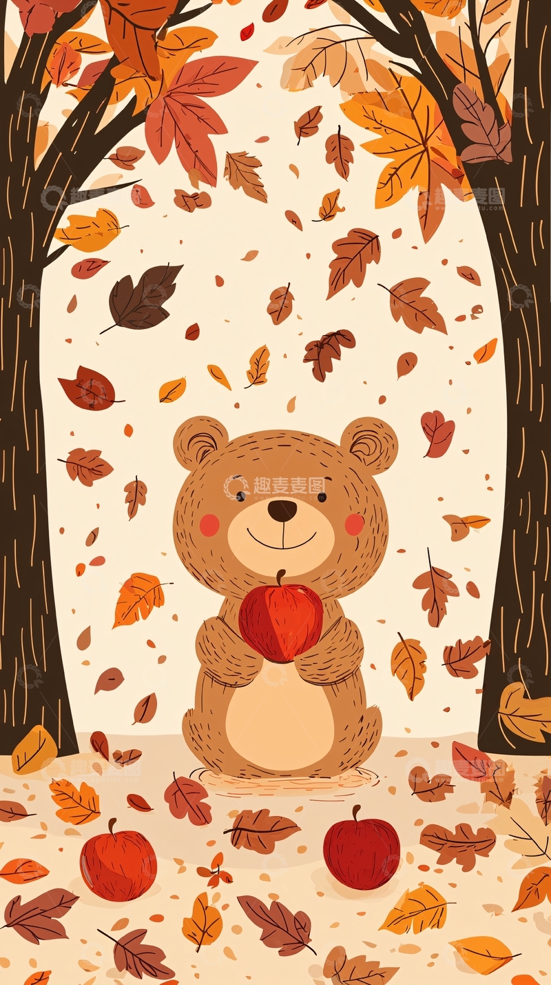 高清大图下载【趣麦麦图】秋天小熊