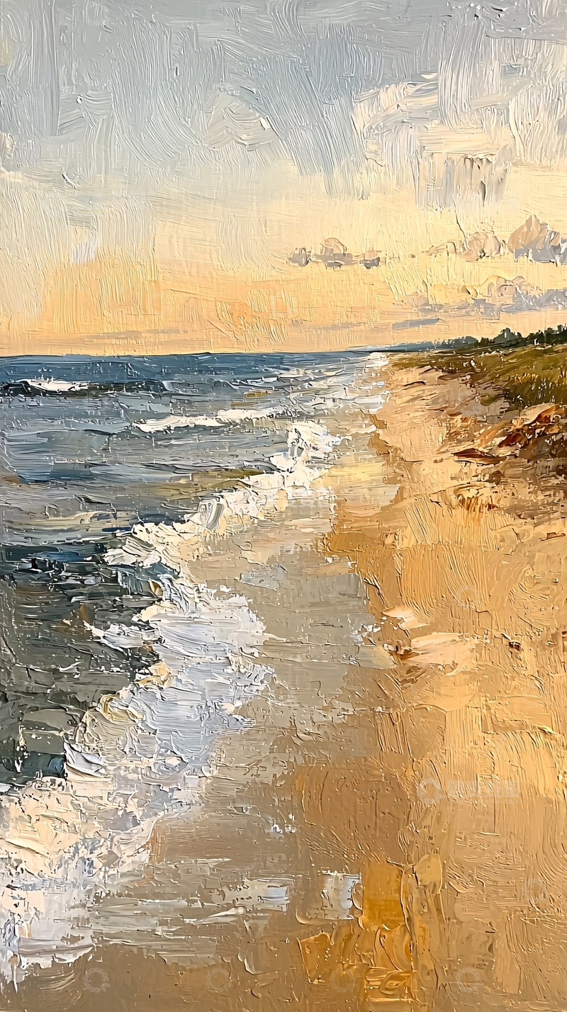 高清大图下载【趣麦麦图】海边油画风格风景