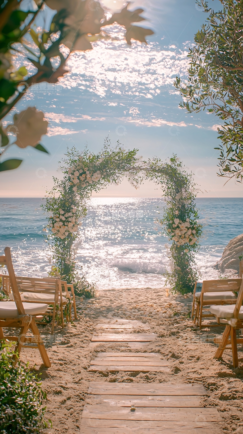 高清大图下载【趣麦麦图】海边婚礼拱门