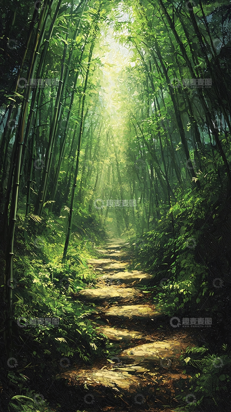 高清大图下载【趣麦麦图】绿意盎然的竹林小径