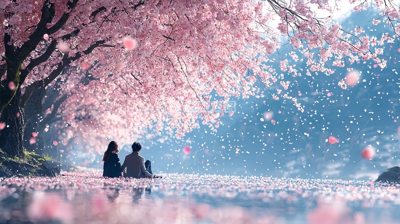 高清大图下载【趣麦麦图】樱花树下情侣