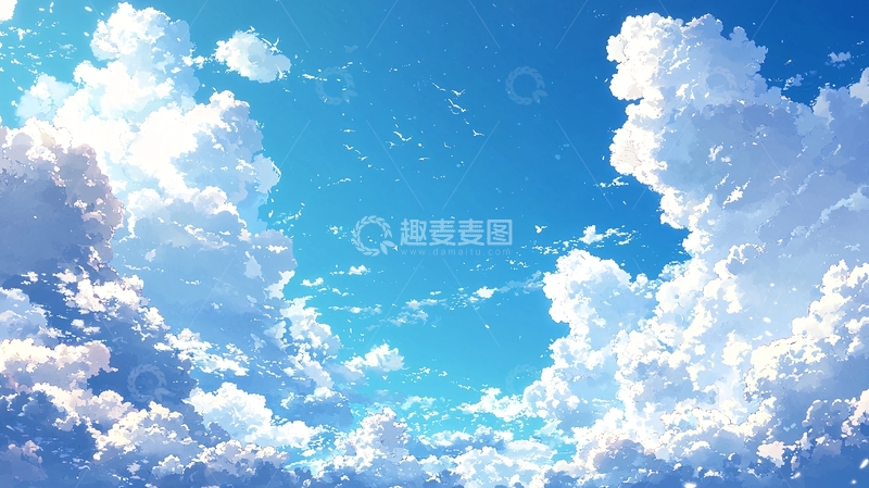 高清大图下载【趣麦麦图】蓝天白云动漫风格