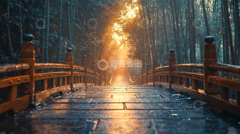 高清大图下载【趣麦麦图】森林中的桥