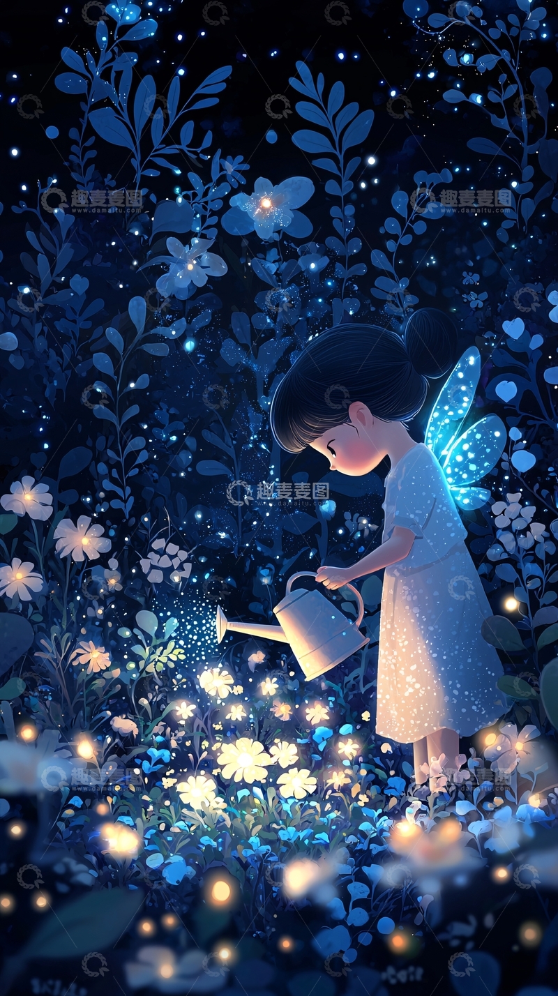 高清大图下载【趣麦麦图】蓝色系小女孩