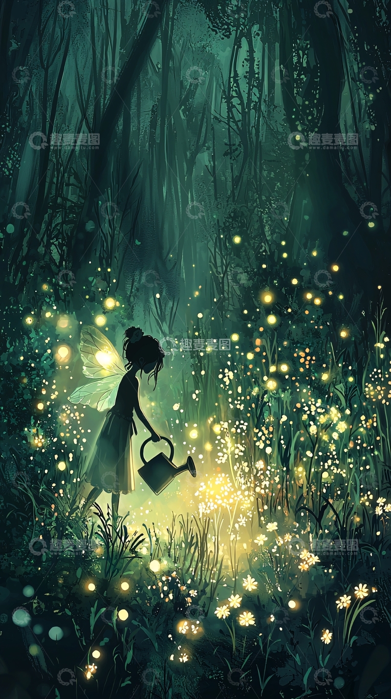 高清大图下载【趣麦麦图】萤火虫森林仙子