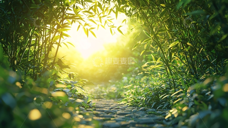 高清大图下载【趣麦麦图】竹林阳光小路