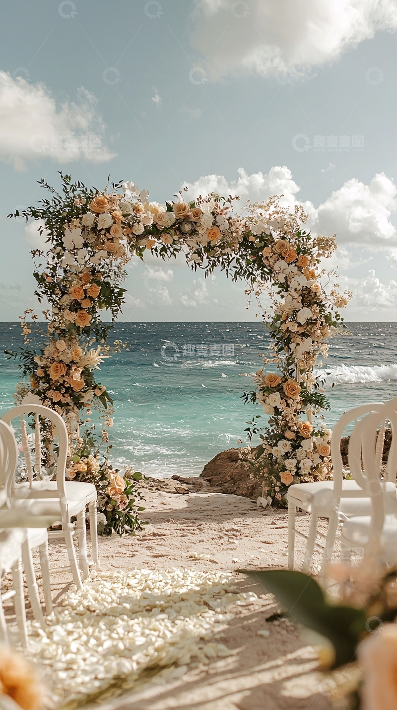 高清大图下载【趣麦麦图】海边沙滩浪漫婚礼拱门