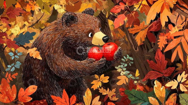 高清大图下载【趣麦麦图】秋天森林熊