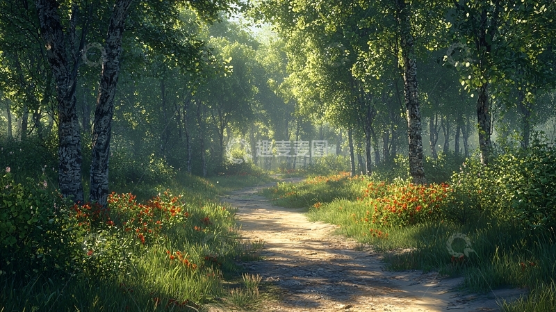 高清大图下载【趣麦麦图】林间小路阳光明媚