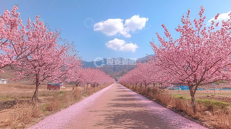 高清大图下载【趣麦麦图】樱花树下的公路