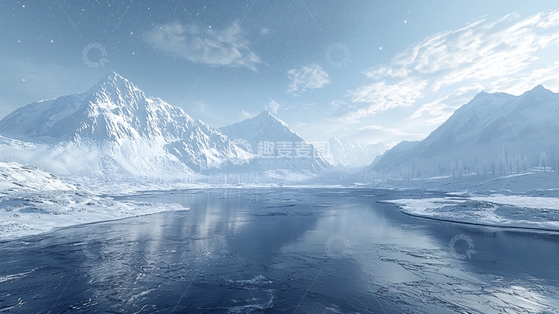 高清大图下载【趣麦麦图】雪山湖泊的壮丽景色