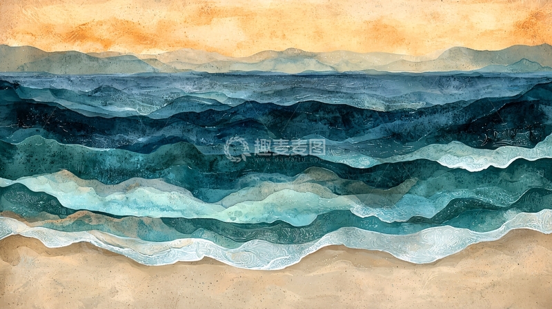 高清大图下载【趣麦麦图】海边水彩风景画
