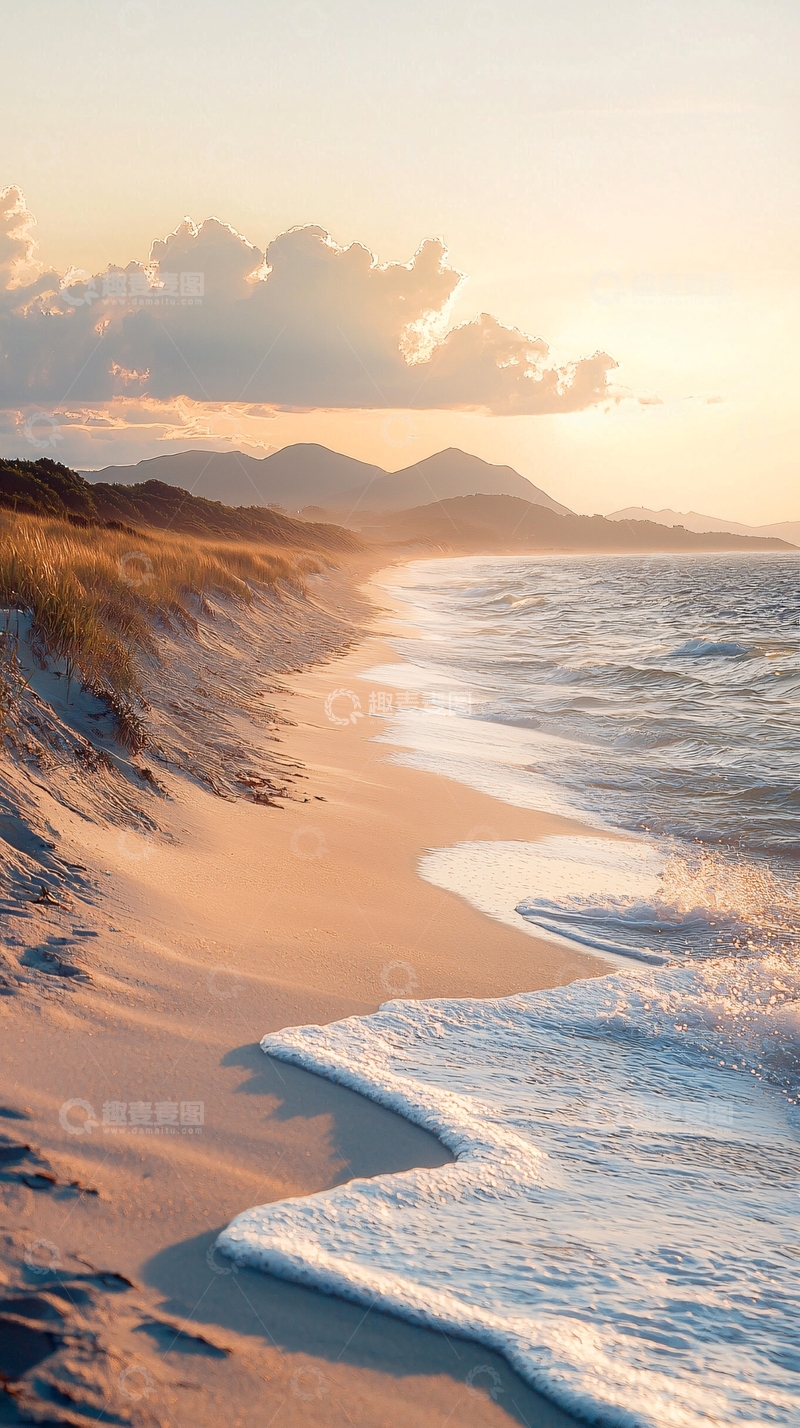 高清大图下载【趣麦麦图】金色沙滩与海浪