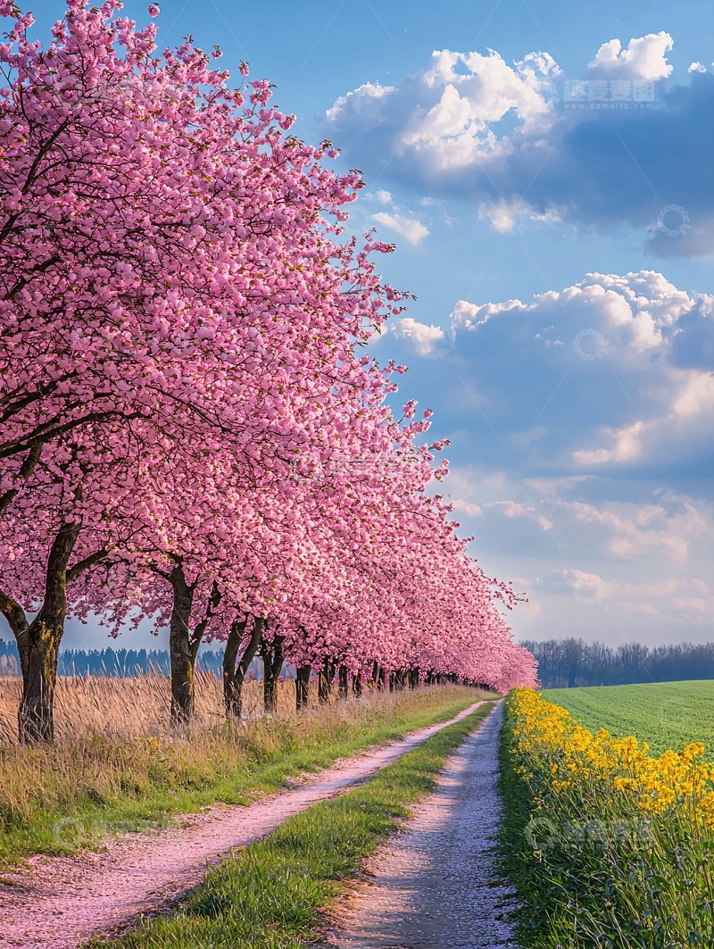 高清大图下载【趣麦麦图】粉色樱花盛开的道路