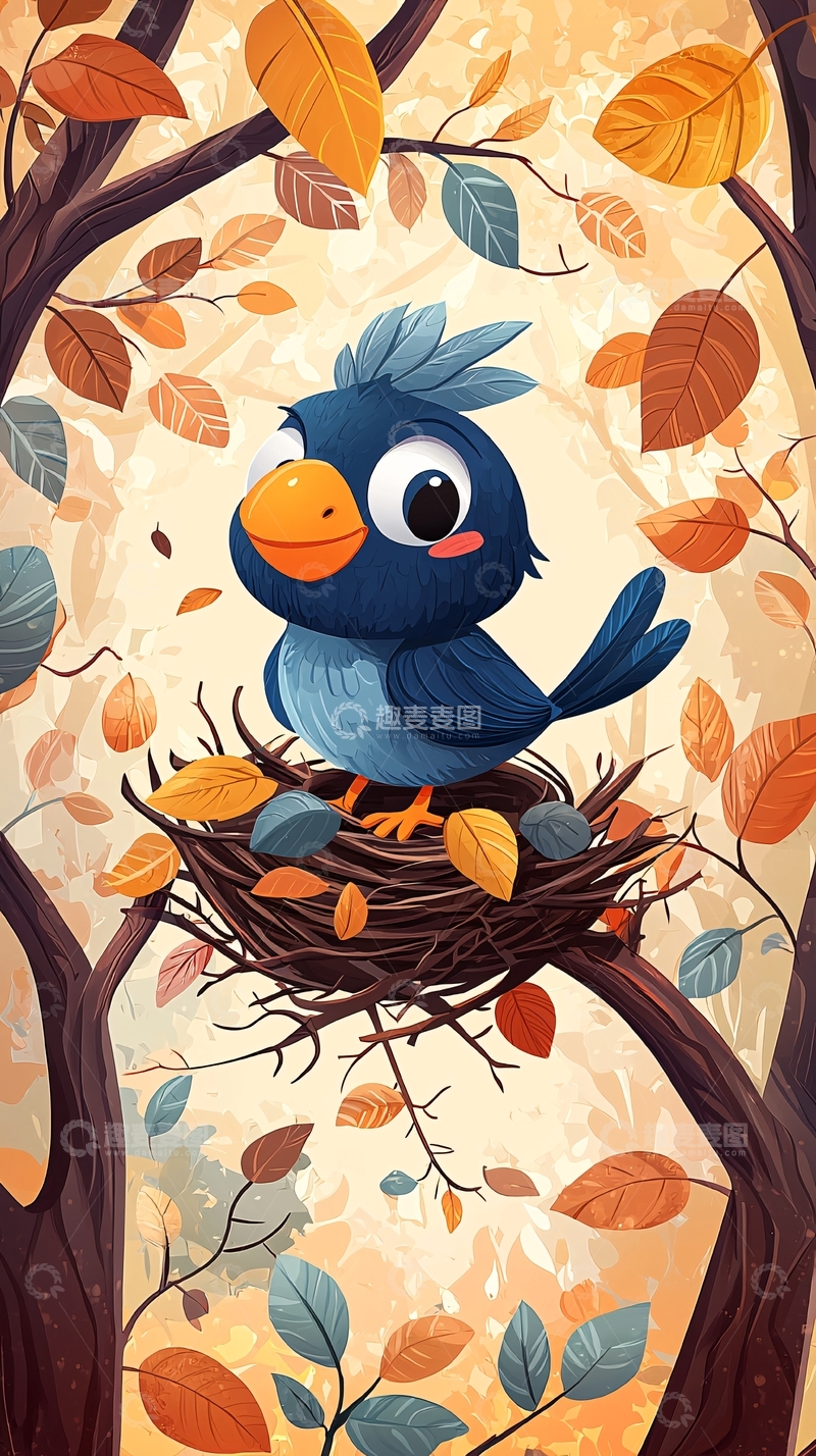 高清大图下载【趣麦麦图】秋日小鸟巢穴图