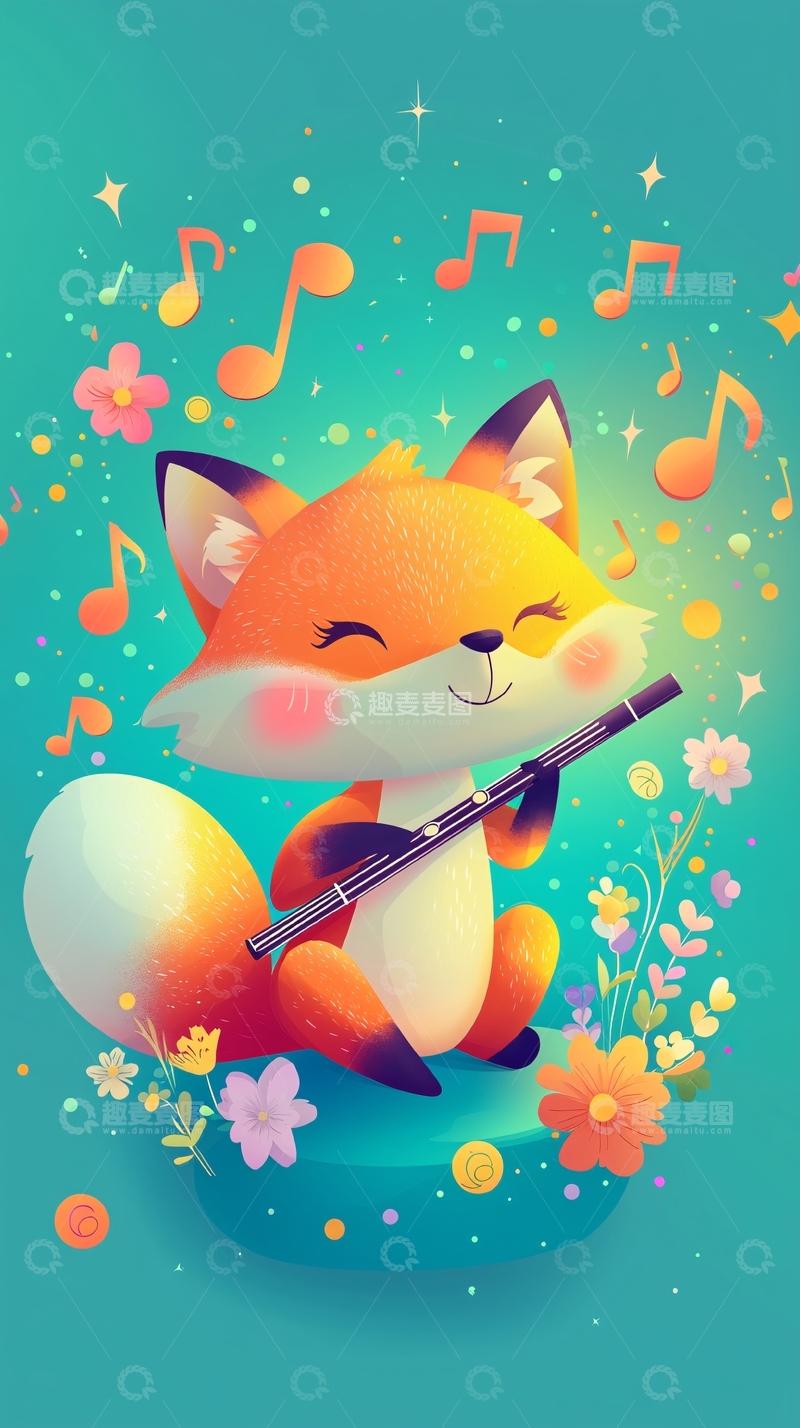 高清大图下载【趣麦麦图】小狐狸吹笛子