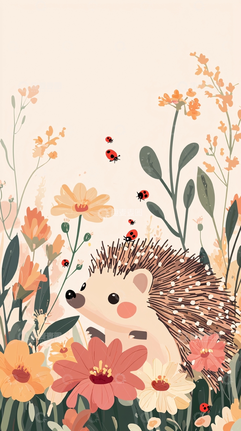 高清大图下载【趣麦麦图】可爱刺猬花丛图