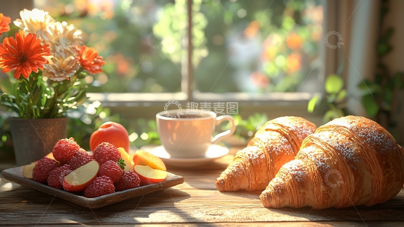 高清大图下载【趣麦麦图】窗边早餐静物