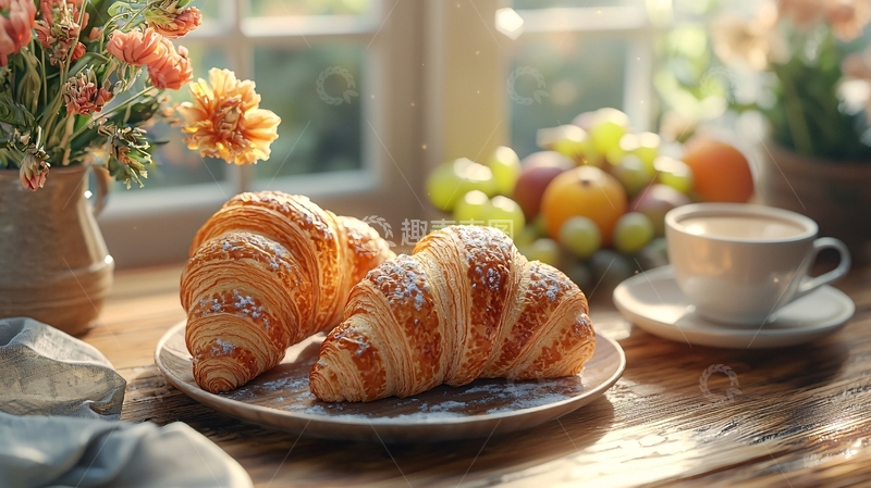 高清大图下载【趣麦麦图】美味的牛角包早餐
