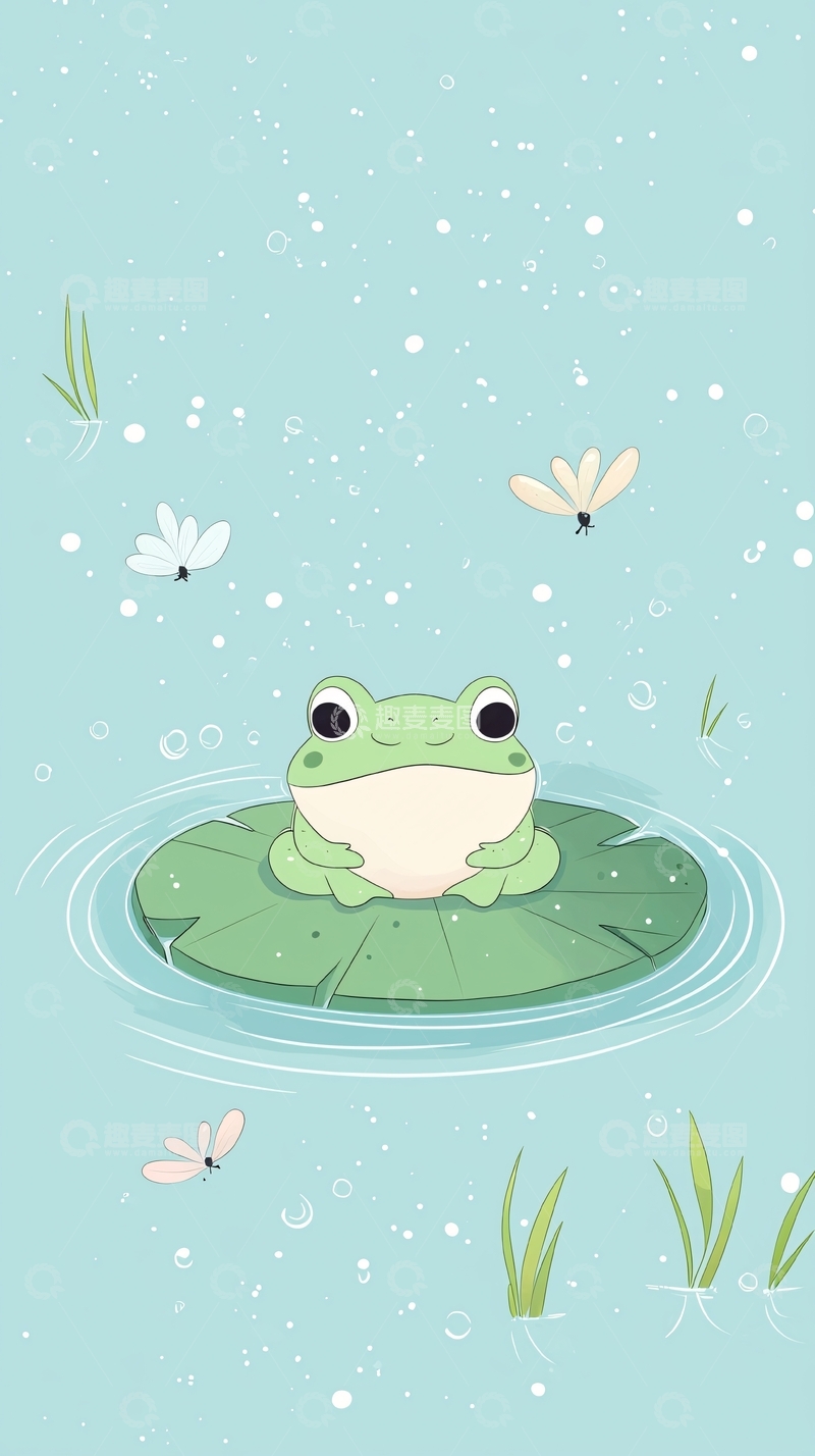 高清大图下载【趣麦麦图】青蛙坐在荷叶上