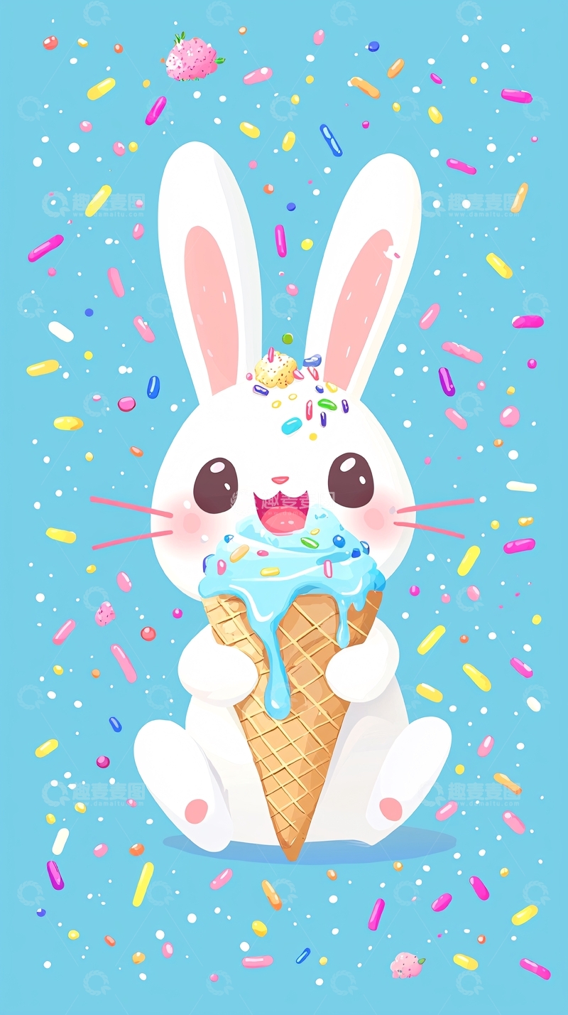 高清大图下载【趣麦麦图】可爱兔子吃冰淇淋