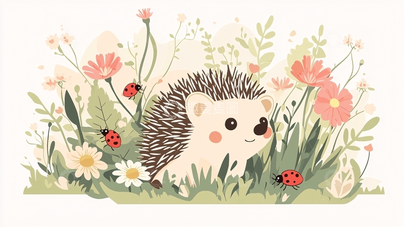 高清大图下载【趣麦麦图】刺猬在花丛中