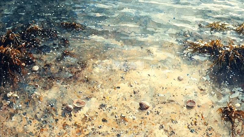 高清大图下载【趣麦麦图】海滩退潮后景象