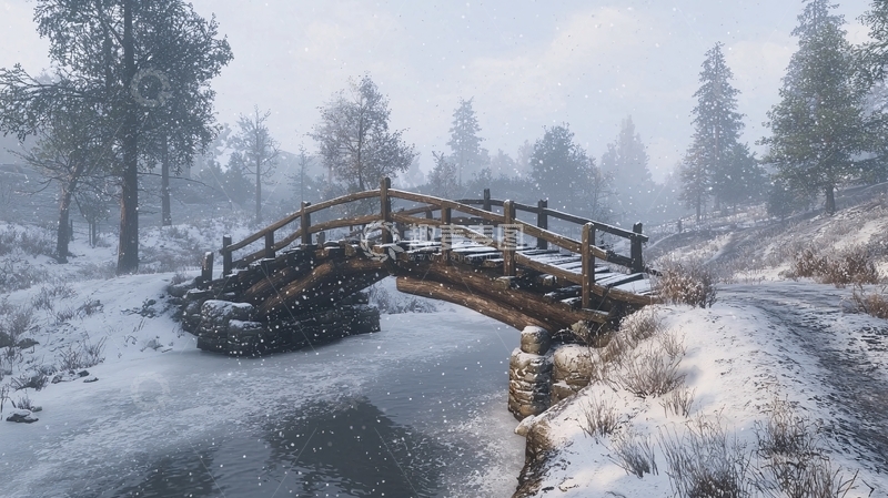 高清大图下载【趣麦麦图】冬季雪景小桥流水